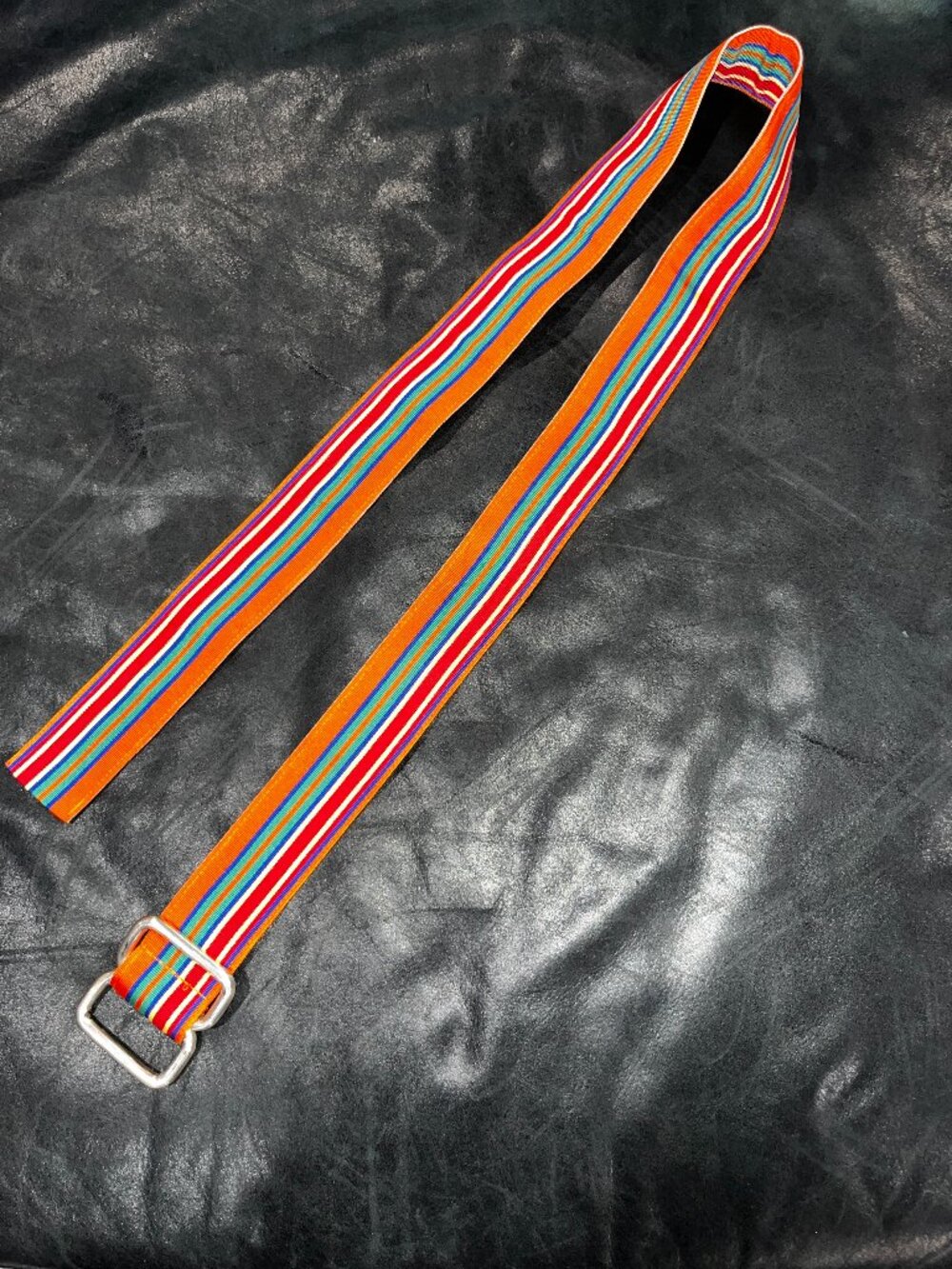 Polo Ralph Lauren Orange Multi Stripe Grosgrain Ribbon Belt  Made in USA - 38"